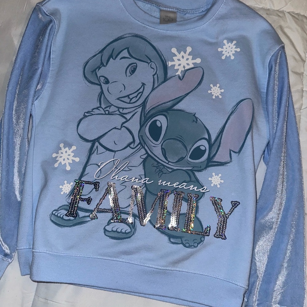 Disney 100 Stitch Sky Blue Sweatshirt size M 7/8